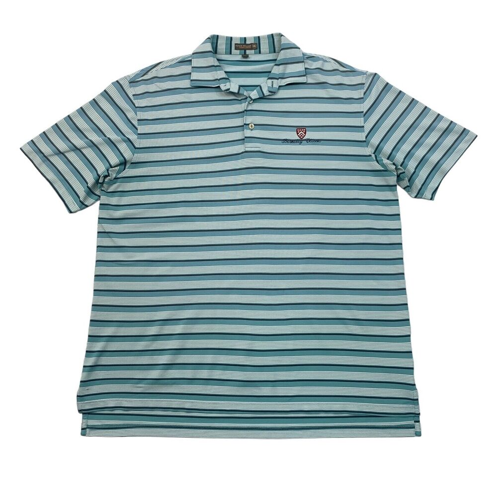 Peter Millar Golf Polo Shirt Mens L Blue Striped Summer Comfort Berkeley Classic
